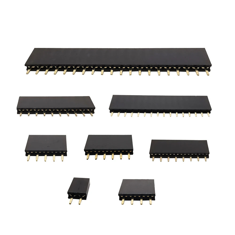 10Pcs Gold Plated 2.54mm Pitch Single Row Female 2~40P PCB Socket Board Pin Header Connector Strip Pinheader for Pcb Breadboard