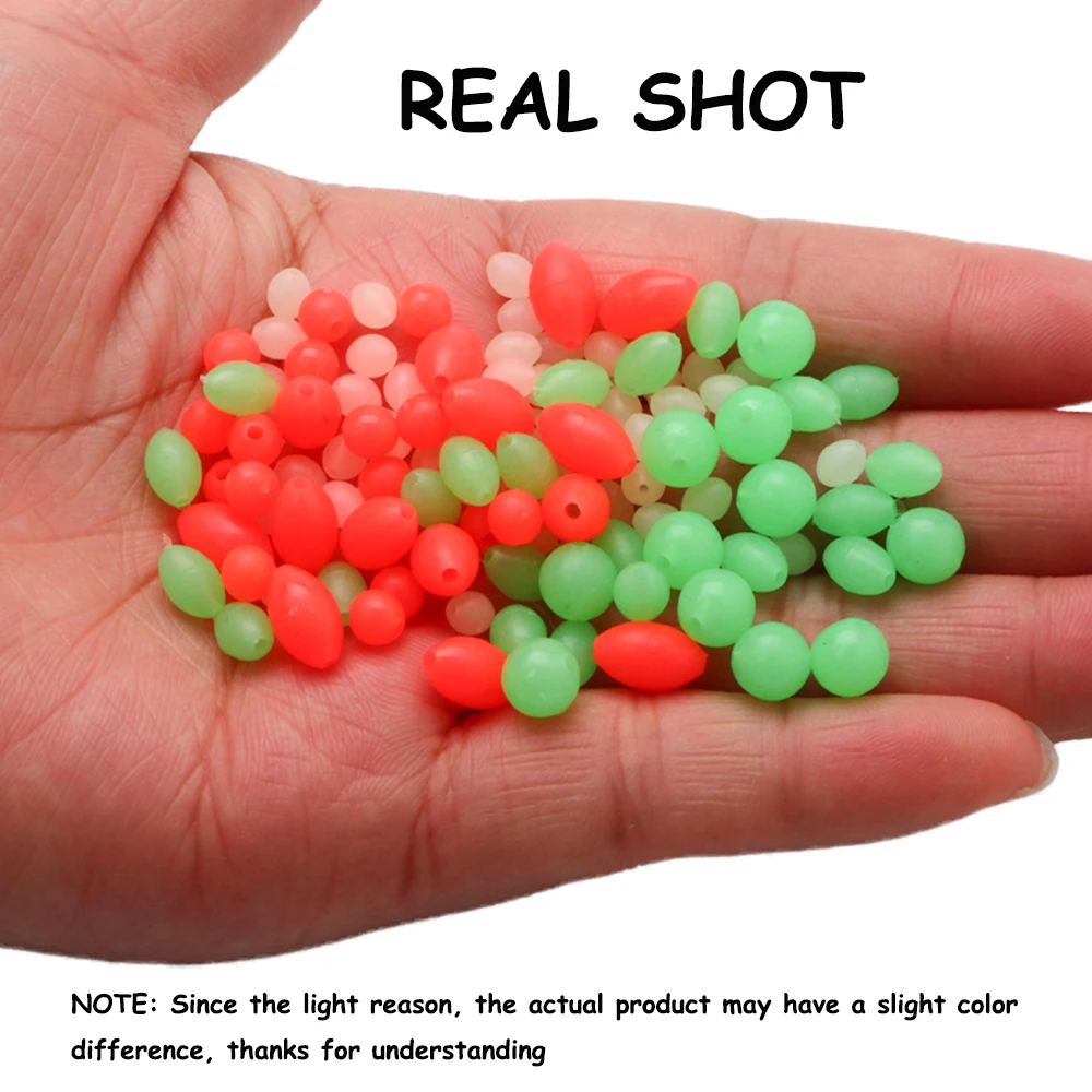 100PCS Oval Weiche Gummi Leuchtende Angeln Perlen Glow Sinking Perlen Für Drillinge Angeln Rigs Grün Rot Angeln Köder angelgerät – Detail 9