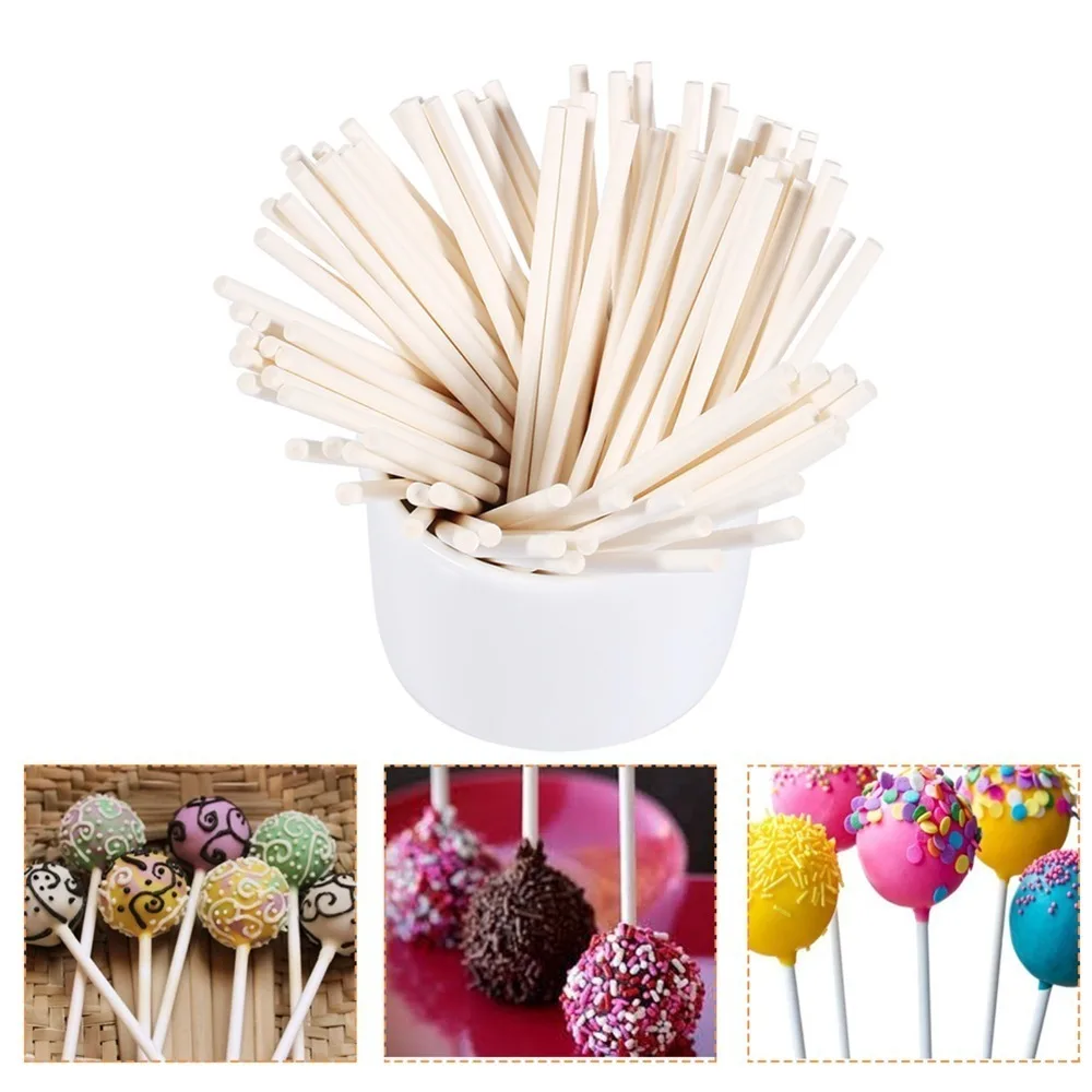 200pcs Multipurpose Paper Lollipop Sticks Solid Stick 4 Inch Cake Sticks Uniform Straight Sucker Sticks Baking