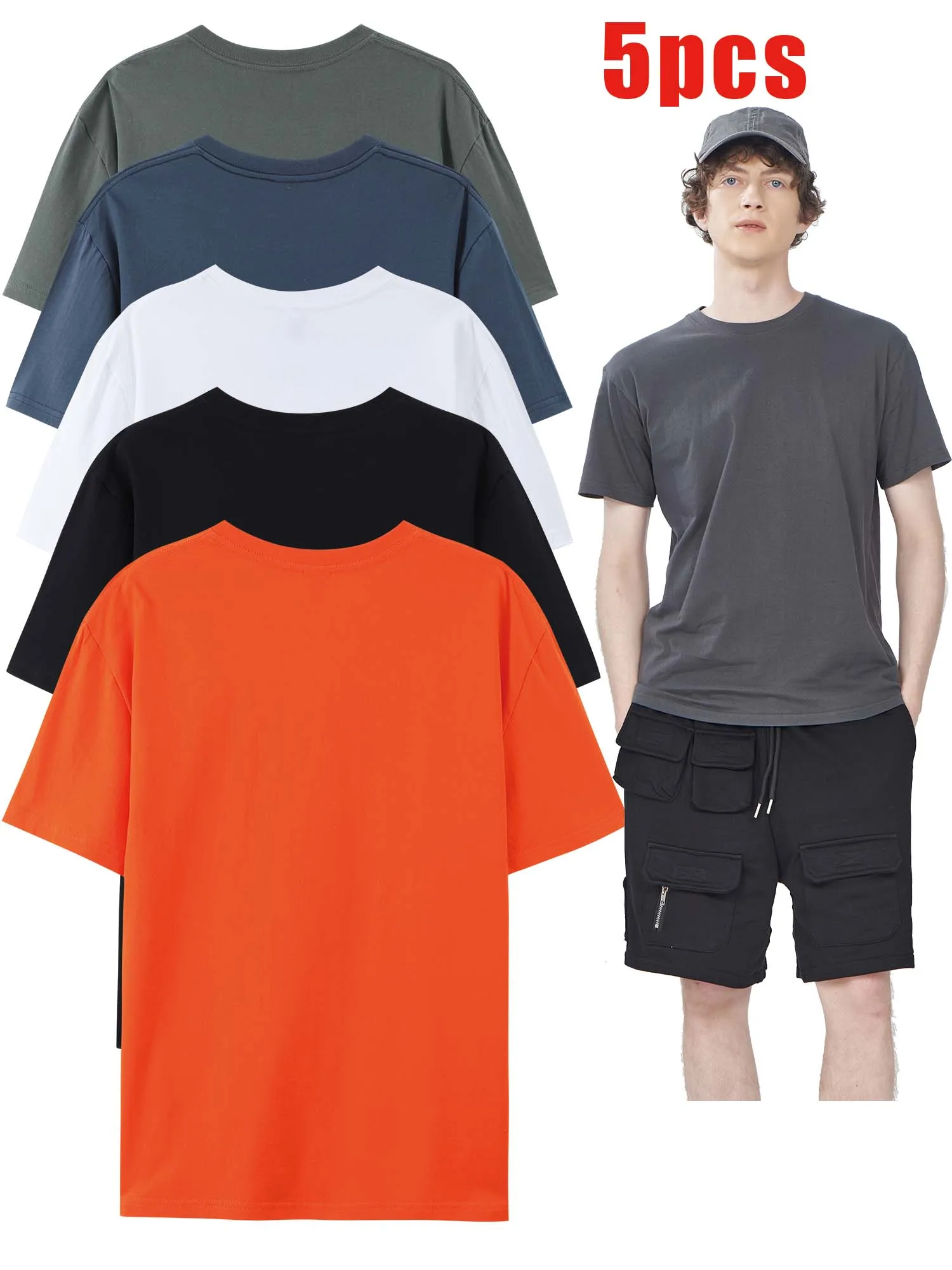 

5 PCS Solid Color Cotton T-Shirts for Men And Women Breathable Casual Fabric for Daily Wear