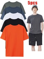 5 PCS Solid Colorful Cotton T-Shirts for Men Women Breathable Casual Fabric for Daily Wear Comfortable Basic Tees