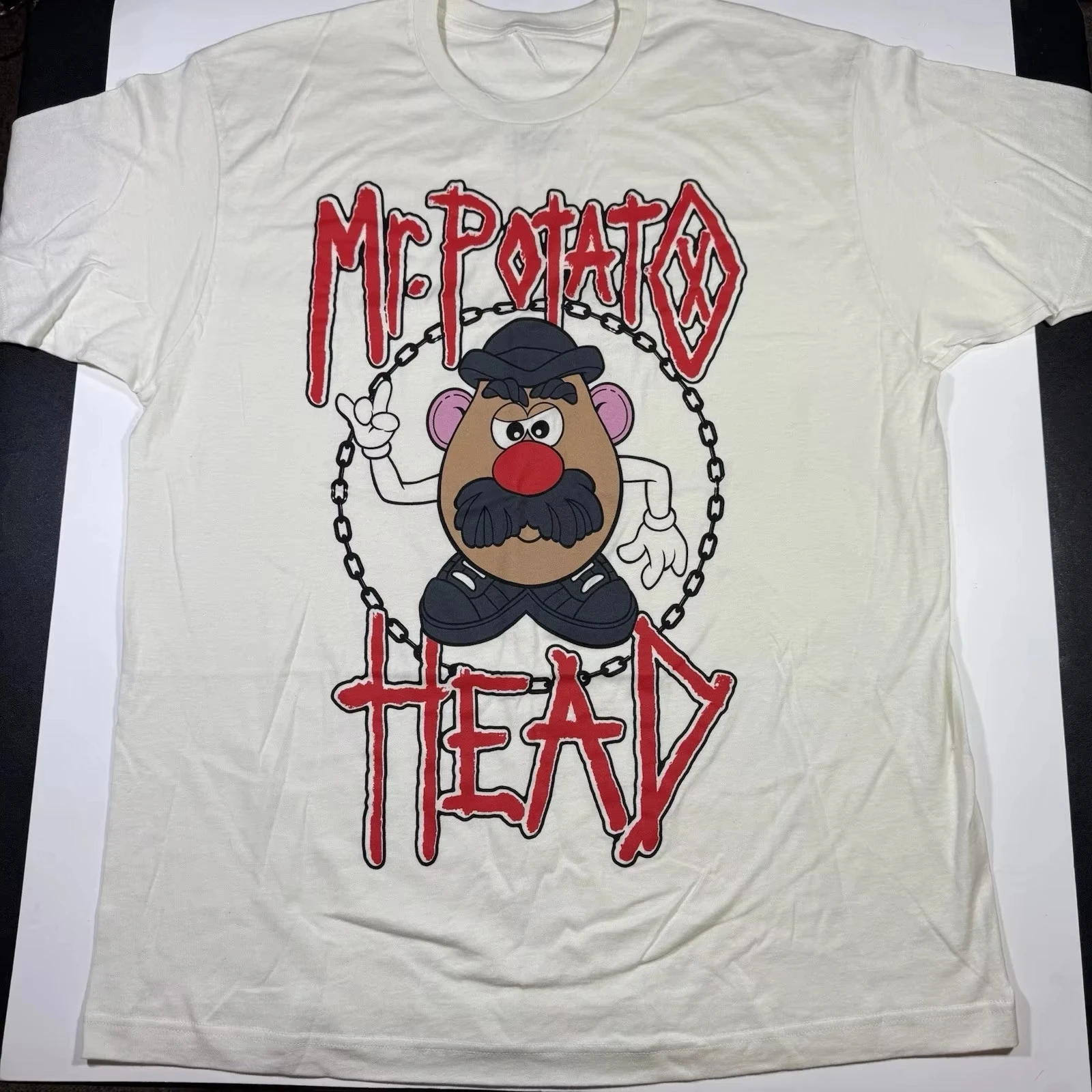 

2025 Disney Adult XL Mr. Potato Head Metal Band Logo T-Shirt Toy Story Character Unisex Cotton Short Sleeve High Street