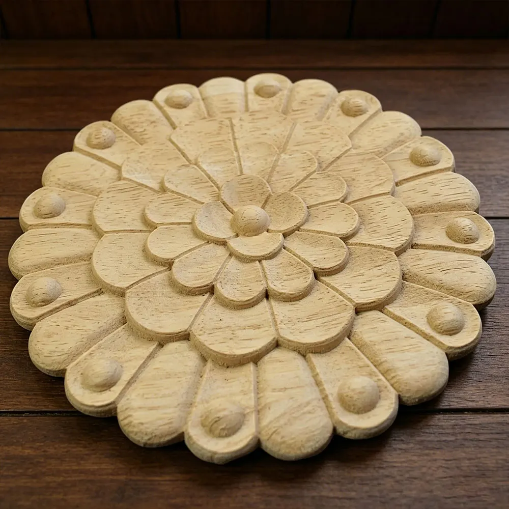 

Wood Applique Furniture Decoration Decal Unpainted Onlay Flower Long Wooden Walls Home Furniture Window Decoration