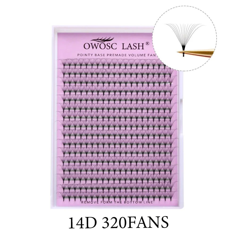 OWOSC 320 Fans Puntige Basis Premade Volume Fans Medium Stem Scherpe Dunne Pre Made Russische Volume Fan Wimper Extensions aangepast logo - afbeelding 1