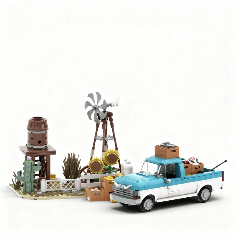 547 stks MOC Texas Farm Truck Windmolen Auto's Model Bouwstenen Constructie Kerstcadeaus DIY Idee Creatief Speelgoed Onderwijs