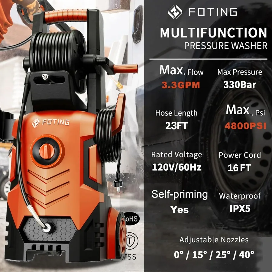 2025 غسالة الضغط العالي الجديدة 4800PSI مع تصميم طويل القامة 34 بوصة 4 فوهات توصيل سريعة خرطوم مدخل وفلتر 500 مل معرف مدفع الرغوة #2