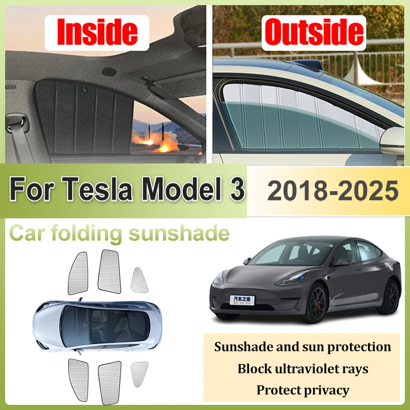 

Car Sunshades For Tesla Model 3 Accessories Model3 2018-2025 2022 Foldable Sun Visors Auto Sunscreen Privacy Coverage Sun Shades