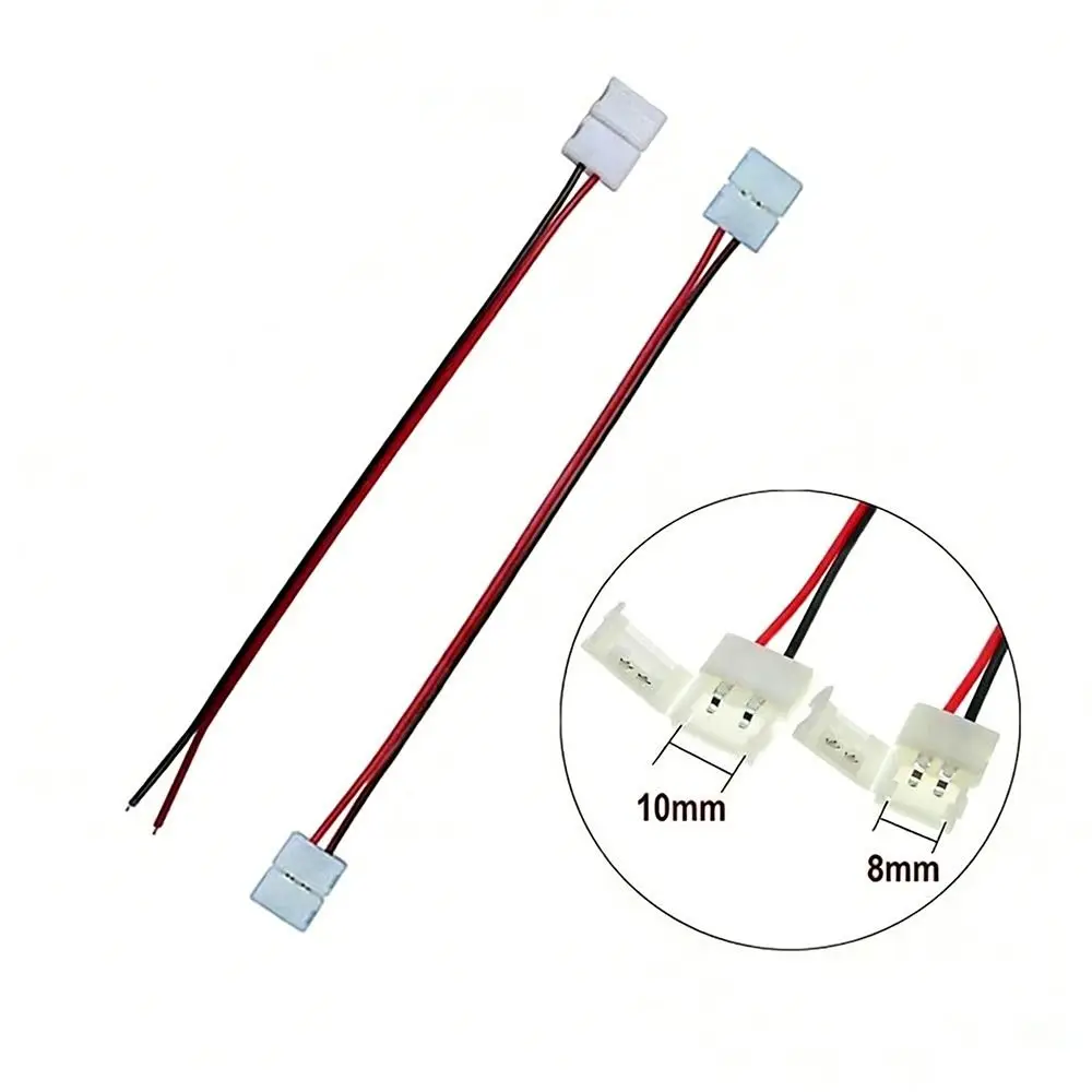 No Soldering 2 Pin LED Strip Connector Single Head Quick Connection Solder Free LED Strip Adapter 8mm 10mm Power Wire Connector