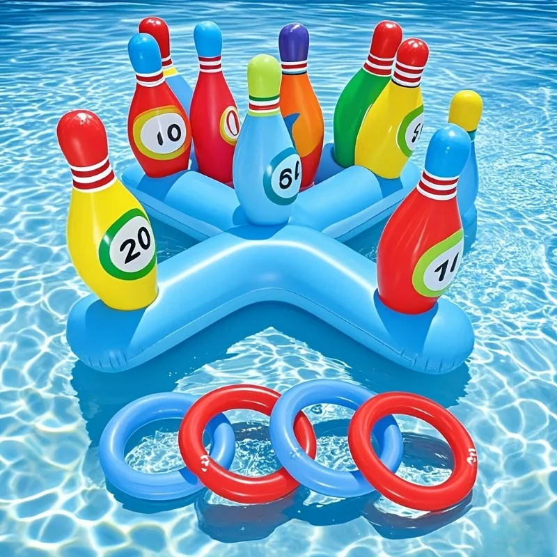 

Надувной набор для боулинга, прочный баскетбольный каркас из ПВХ, мячи, детские игрушки для бассейна, пляжа, вечеринок на заднем дворе, семейные карнавальные игры