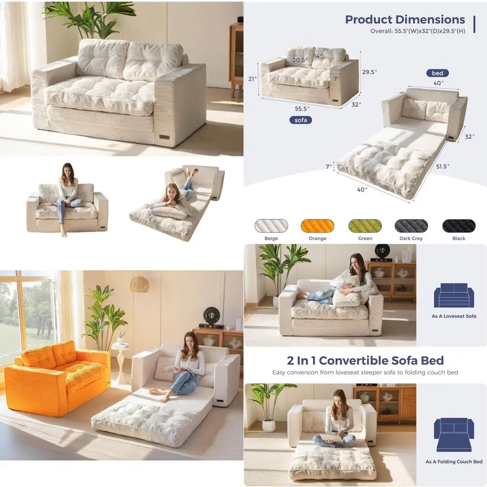 MAXYOYO 2-in-1 Convertible Sofa and Bed, Loveseat Sleeper Couch with Pillows for Living Room