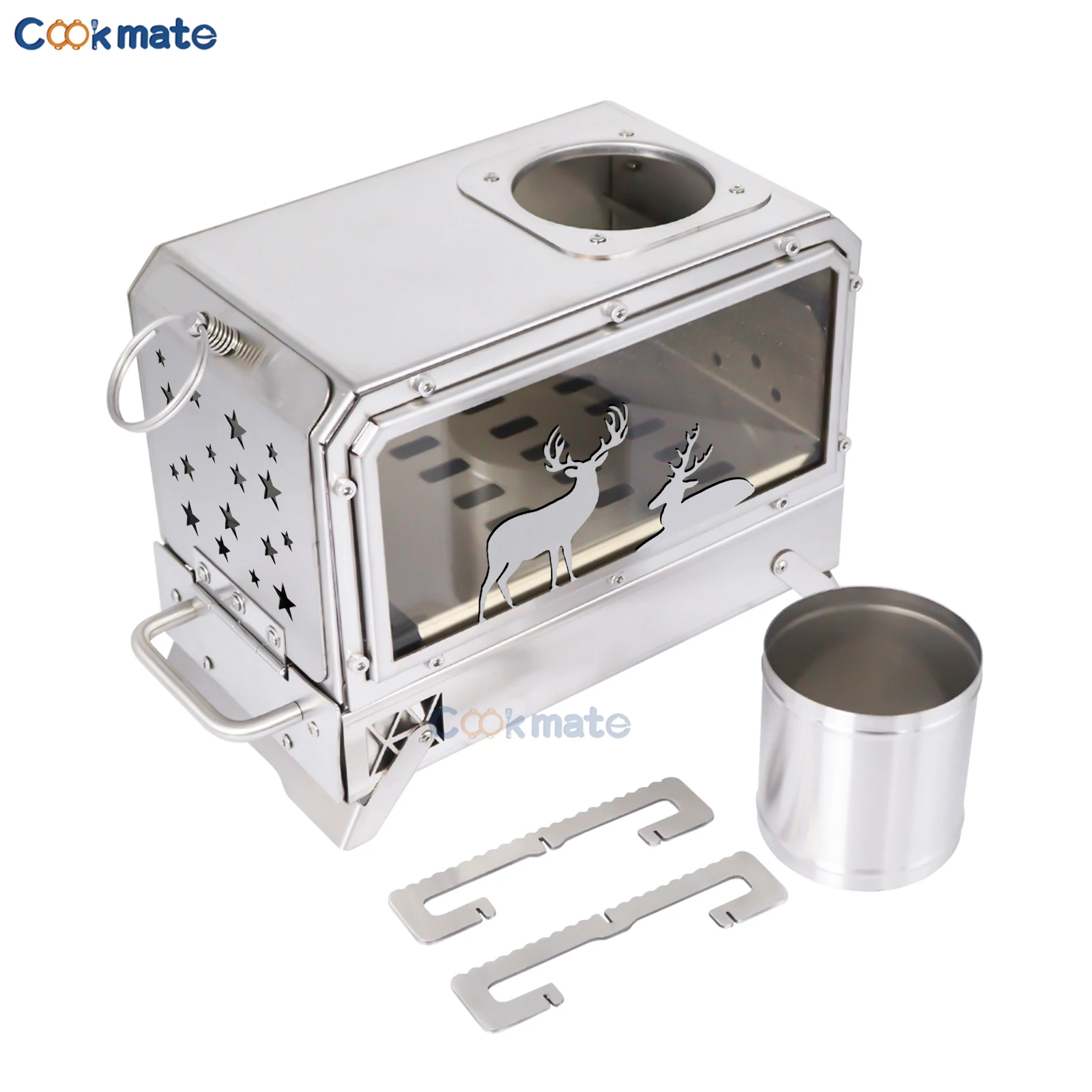 Stainless steel folding firewood stove | Deer viewing window heating+cooking dual-purpose camping stove for outdoor camping picnicking boiling water camping+cooking in one step - view 6