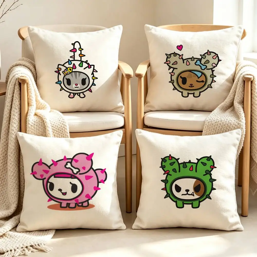 C-Cactus Friends PupS Cartoon T-TokidokiS Customizable Square Pillow case Double Sided Print Sofa Bedroom Decor Cushion Cover