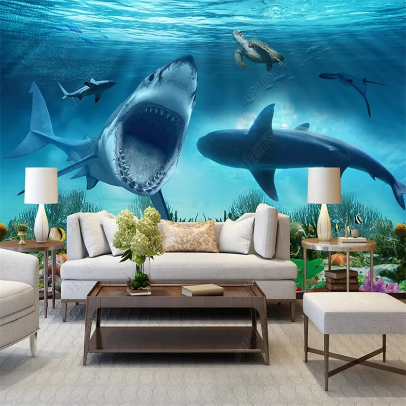 Modern Minimalist 3D Underwater World Shark Whale Children\'s Room Custom Wallpaper For Kids Room Decor Mural Aquarium Wall Paper