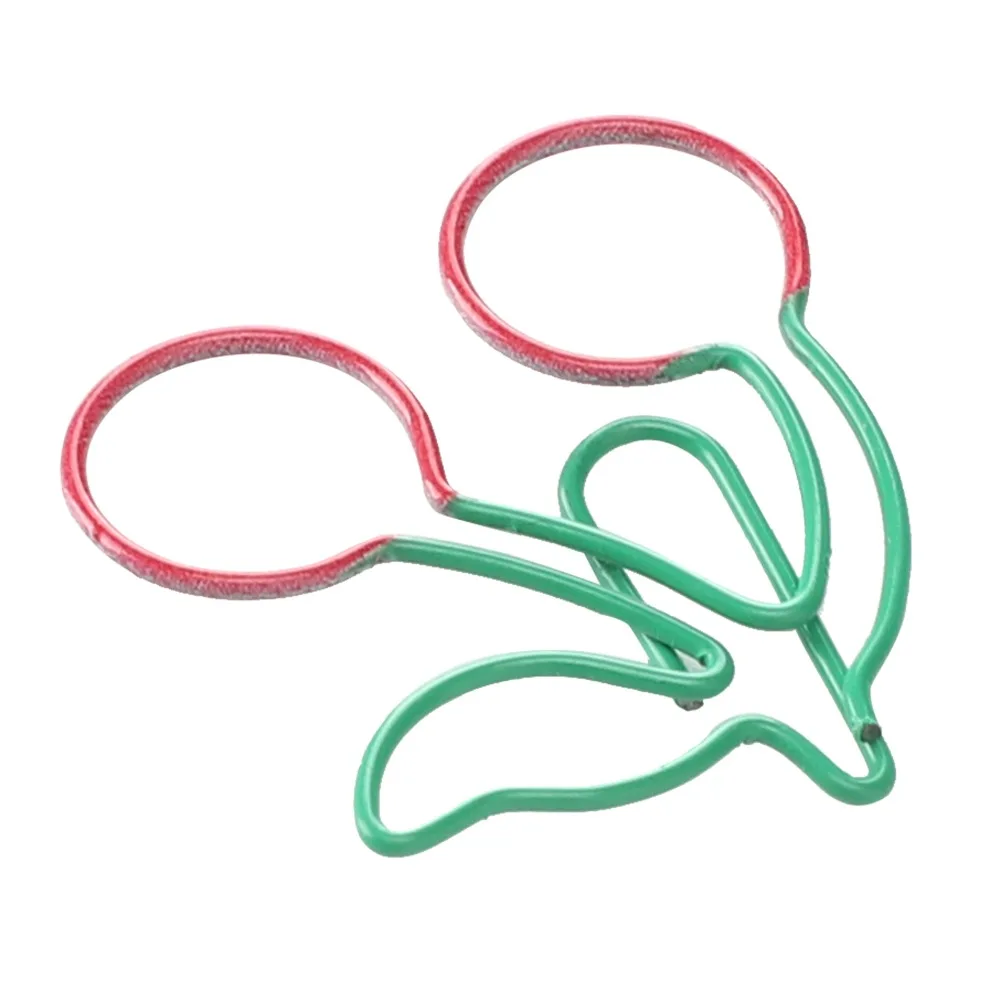 20Pcs Cherry Shaped Paper Clips 2‑Color Plastic-coated Metal 2‑Color Paper Clips Small Size 3.1 ×3.1cm Fruit Shaped Paper Clips