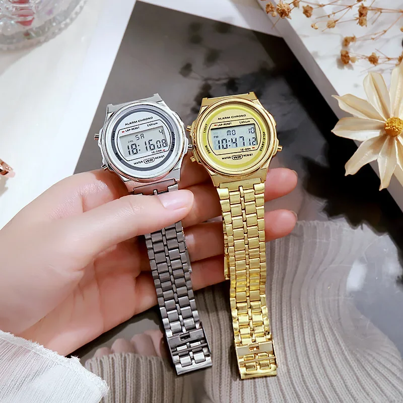 Reloj F91W con banda de acero no resistente al agua para mujeres y hombres, reloj deportivo Digital LED multifuncional de negocios, pulsera, reloj electrónico