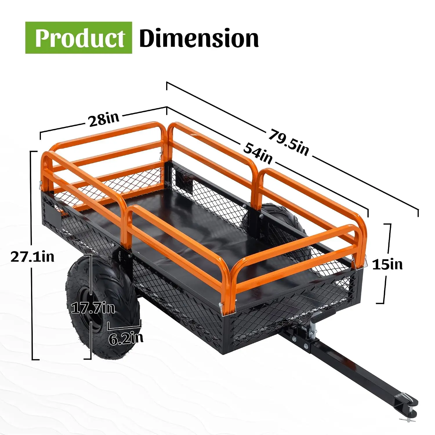 1500 LBS 15 Cubic Feet Tow Behind Dump Cart for ATV UTV Lawn Tractor Garden Use, Customized