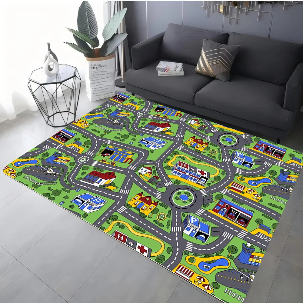 Playful Interactive Traffic Play Mat Non-Slip Learning Rug for Kids Room or Play Area – Compatible with Toy Cars, Home Decor