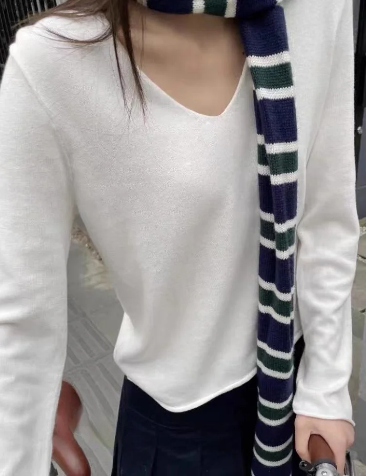 

Soft Pure Color Knitted Base irt Women's oulder Fit Inner Wear T-irt Cotton Sweater for Spring Autumn by Brandy Girl BM