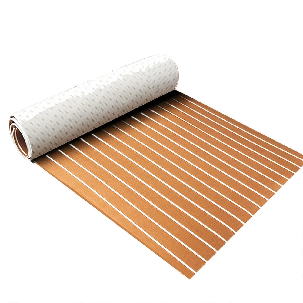 2400x450mm Samoprzylepna pianka EVA Łódź Jacht Podłoga morska Faux Teak Decking Sheet Pad Samochód Ciężarówka Mata podłogowa Brązowy Biały