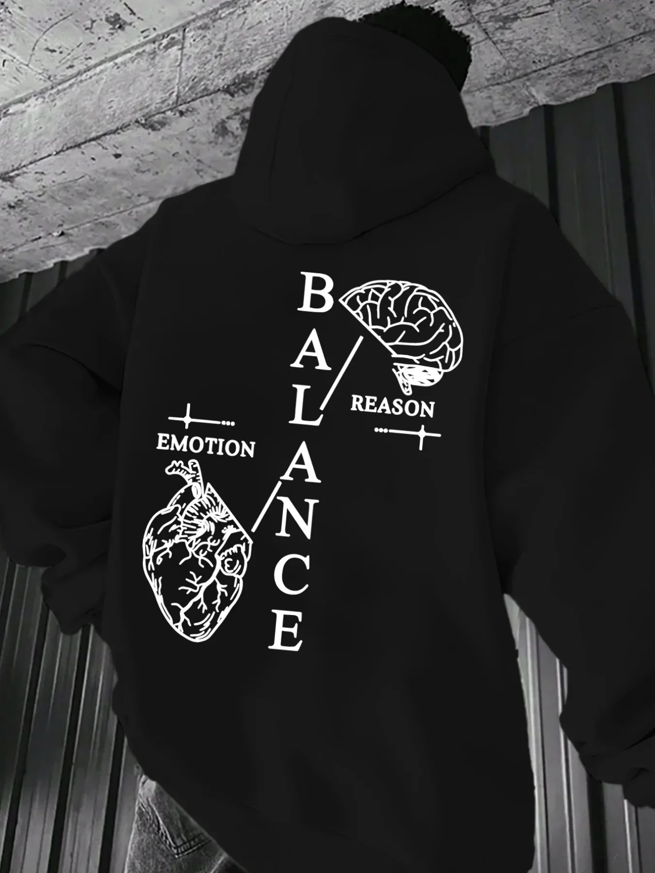 Men's hooded sweatshirt from Cool Balance, featuring a brain science and emotion-themed letter print, with a urban casual style.