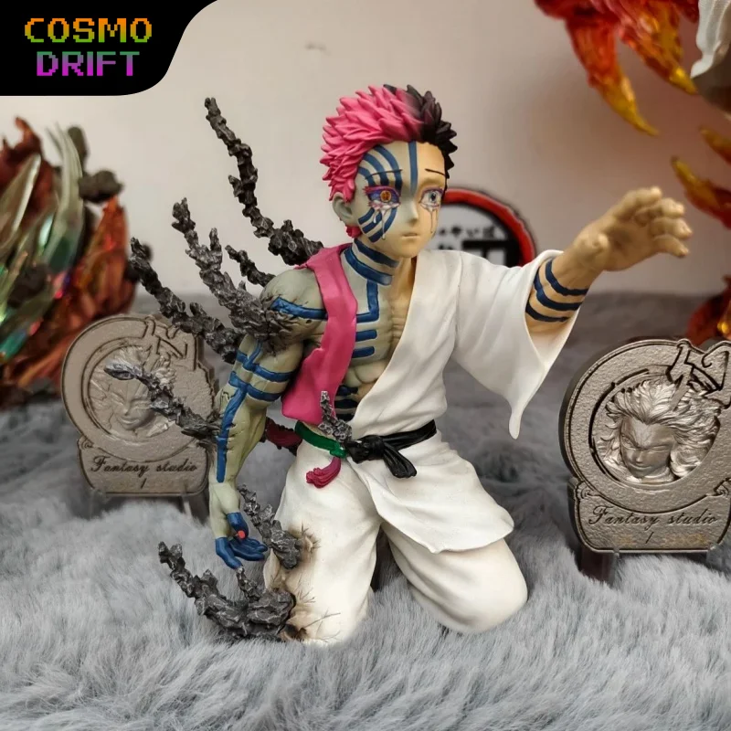 

17 см Demon Slayer Akaza Upper Moon, три фигурки в штучной упаковке, аниме-статуя Kimetsu no Yaiba, Коллекционная модель, ПВХ, экшн-фигурка, подарок