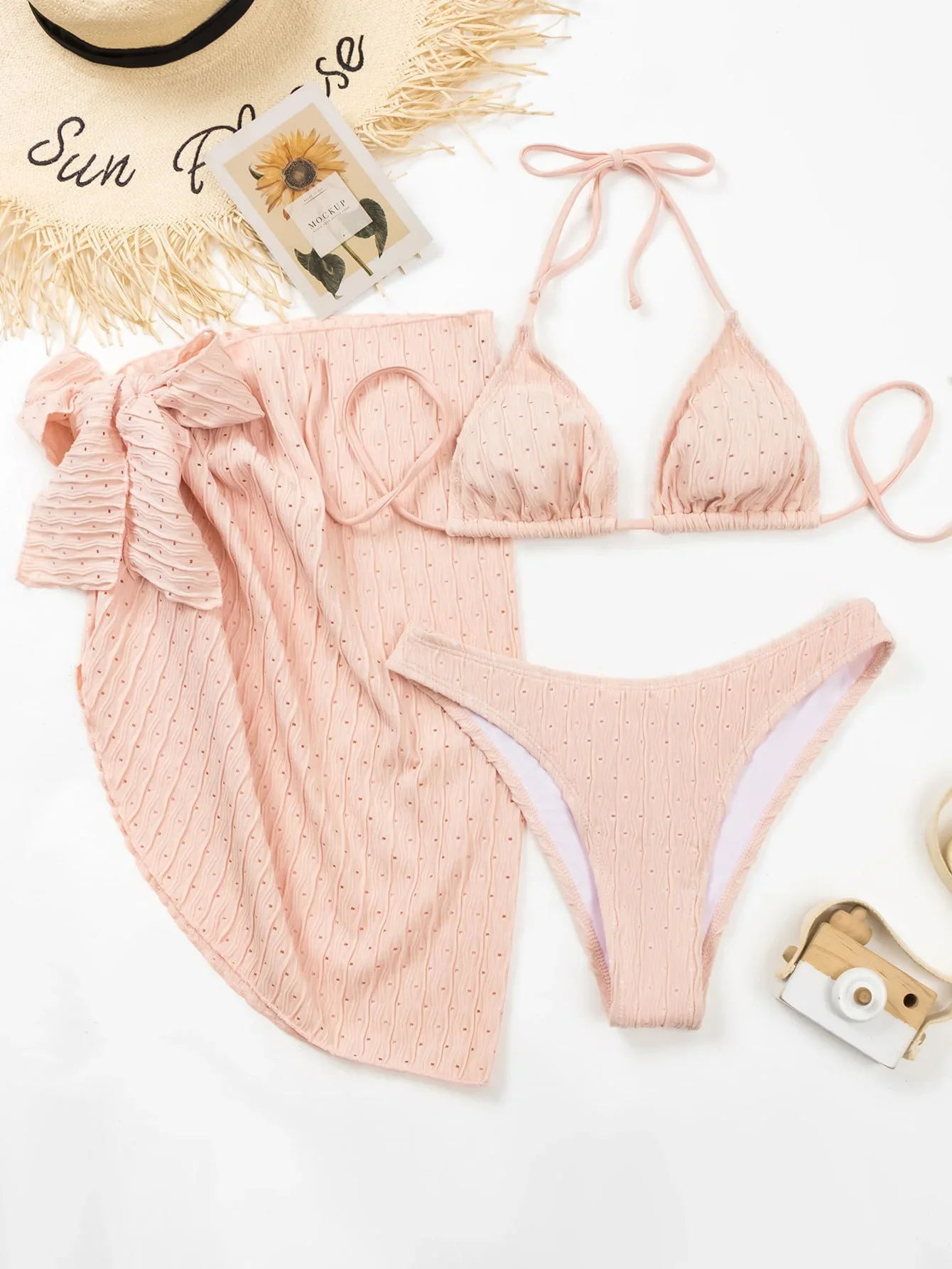 Traje de baño de dos piezas para mujer Conjunto de tankini con cuello halter lateral y cordón de color sólido