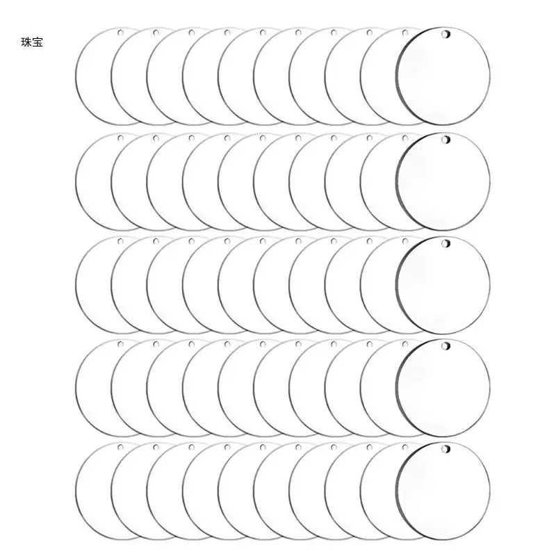 X5QE 50x Acrylic Round with Hole for DIY Projects and Crafts Jewelry Making for Key Rings Clear Acrylic Circle Blanks Home