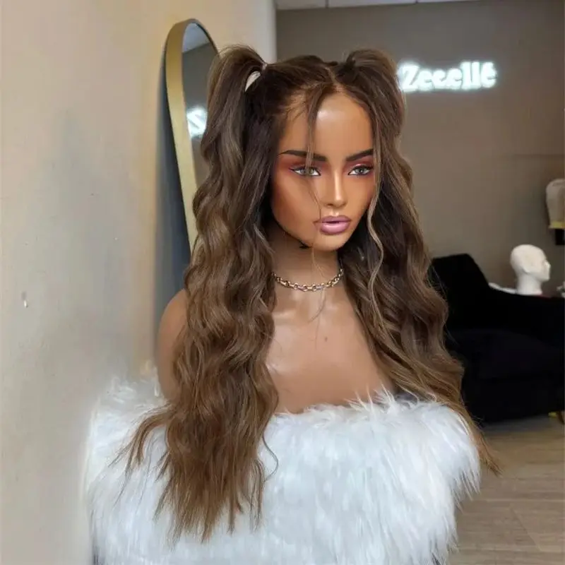 30 بوصة شعر مستعار طويل موجة 13x4 أومبير الكستناء البني يسلط الضوء على Balayage الاصطناعية HD الدانتيل الجبهة الباروكات غطاء متوسط الحجم جاهزة للشحن