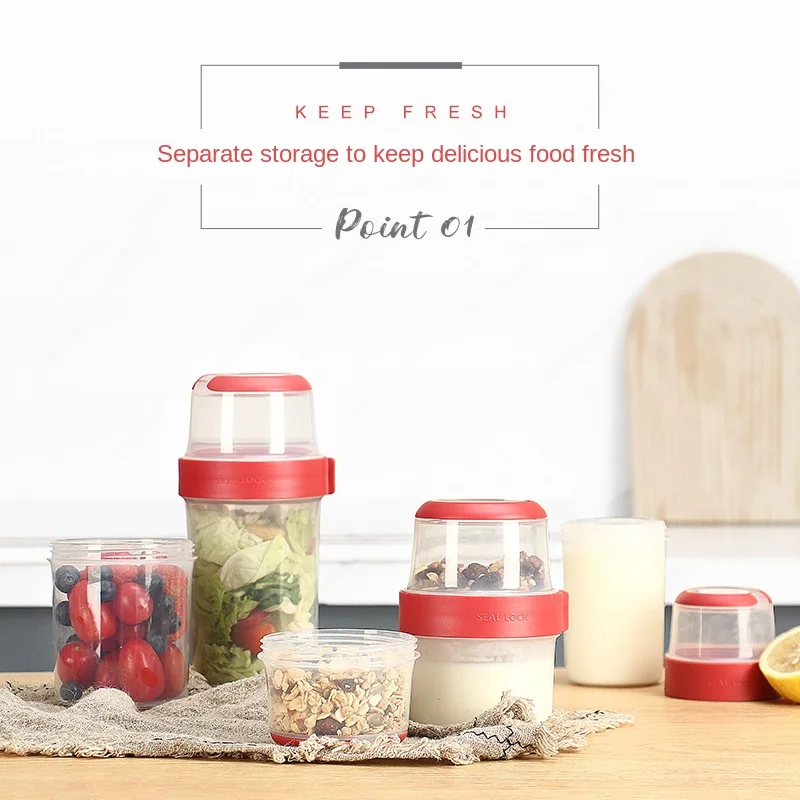 Double Layer Sealed Fresh-Keeping Box, Oat Cup Sealed Storage Container, Portable Fruit Snack Bento Packaging Box for Going Out
