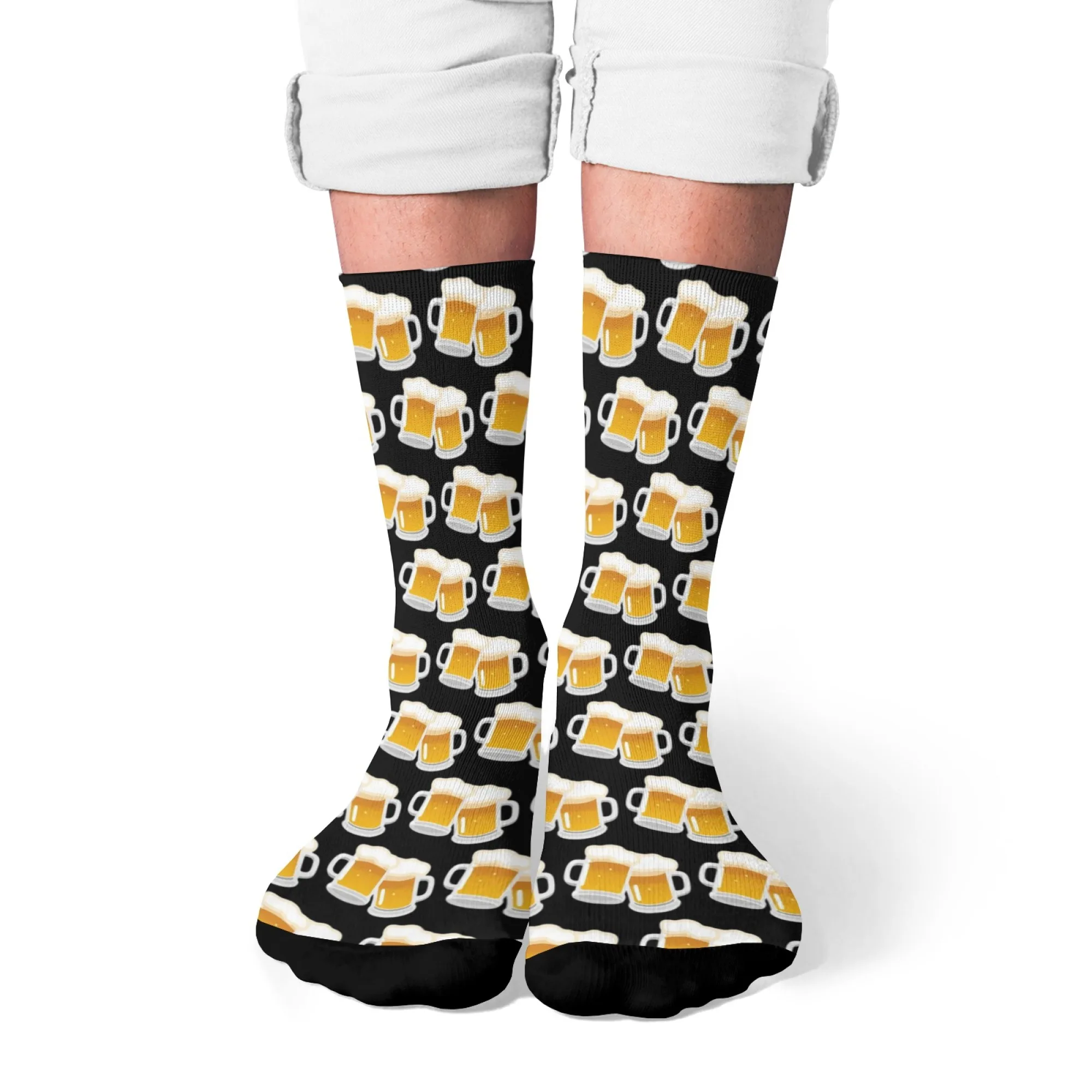 1 Pair Men's Fashionable Black Beer Cartoon Crew Socks Soft Warm Breathable Casual & Dress Socks for Parties Casual Attire view 2
