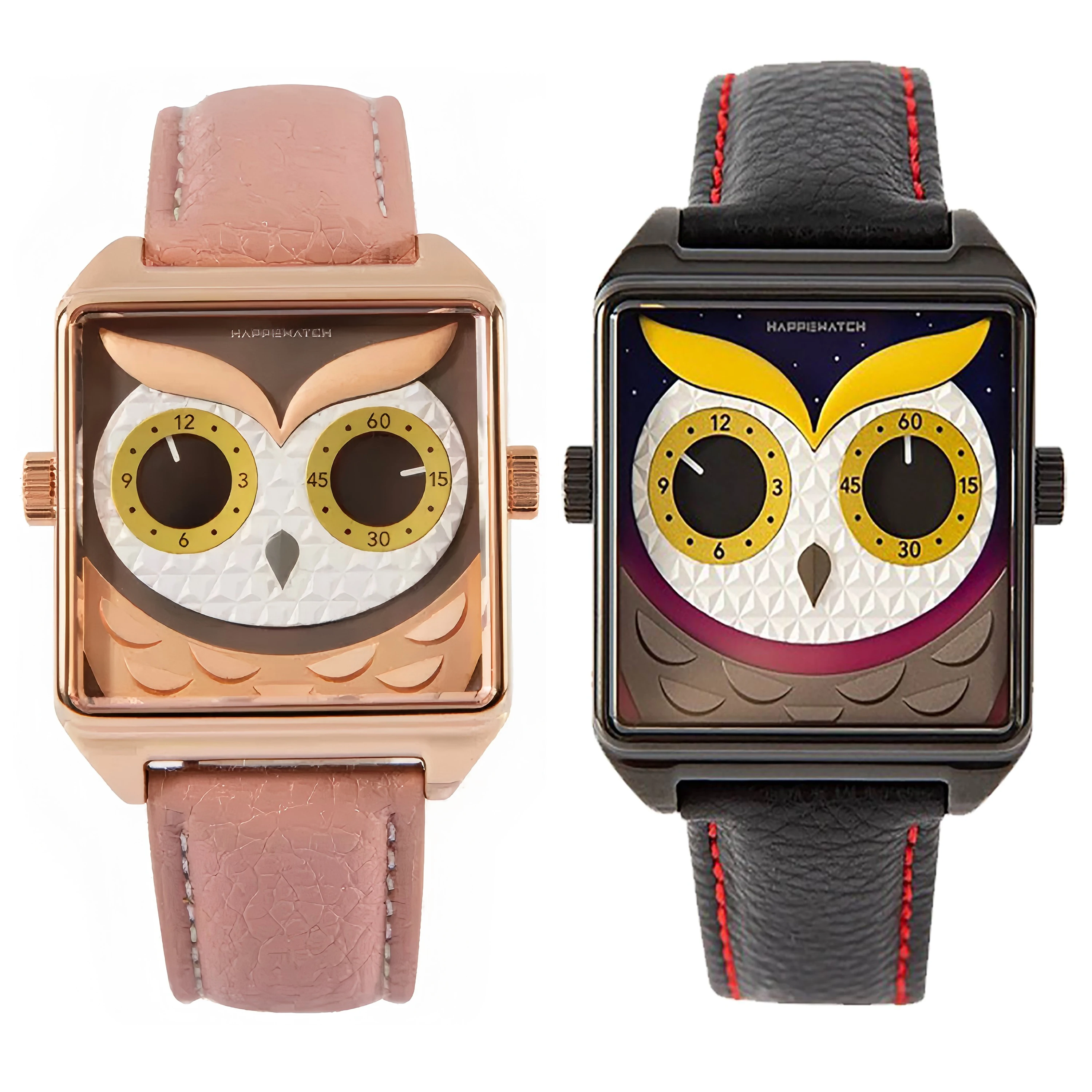 Happie Watch Woman's Men's Watch Personalized Owl 3D Unique Fun Novelty Black Leather Watch Band