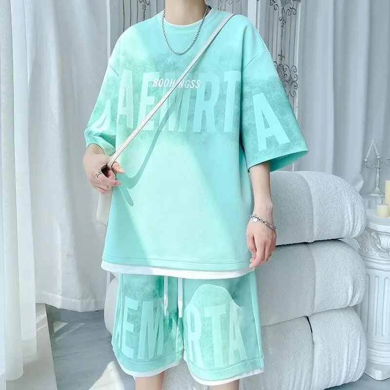 Shanshao Clothing Summer New  style Casual Sports T  shirt Basketball Jersey Casual Shorts  Hong Kong style Couple Trendy Two