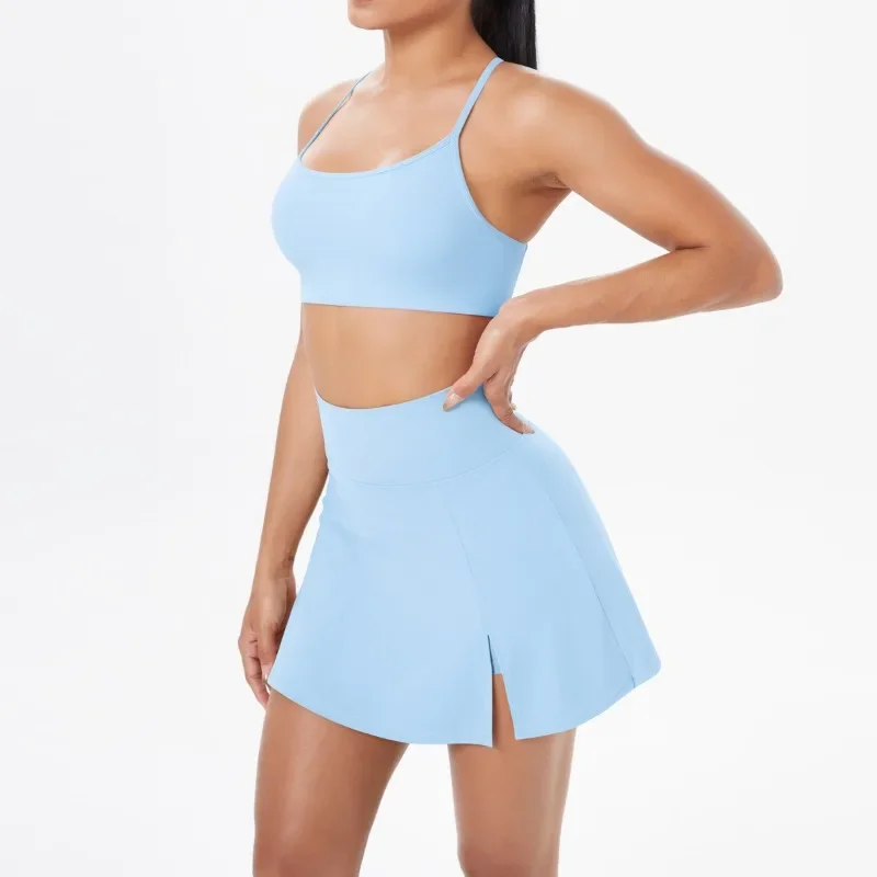 

New Women's Cloud Touch Yoga Set - Brushed Backless Bra & Skirt for Running Fitness, Casual Seamless Workout Yoga Outfit