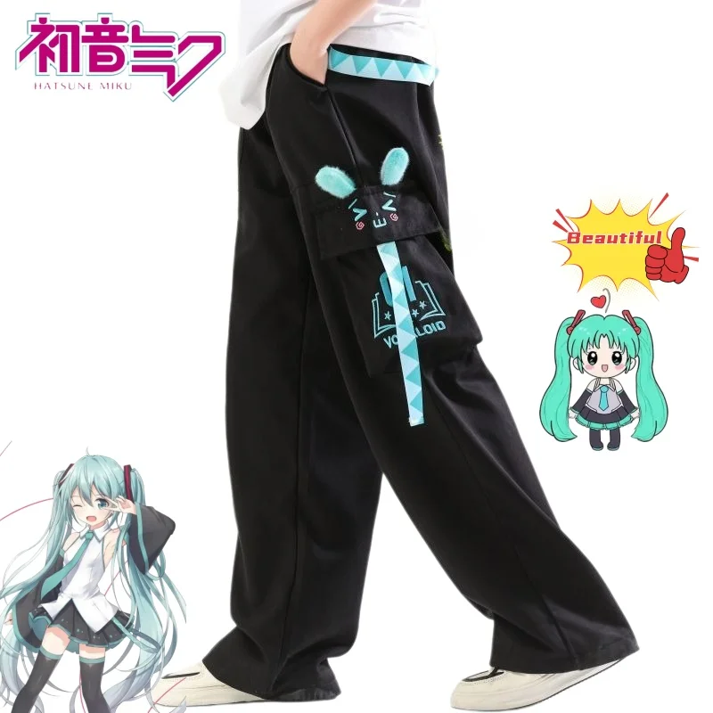 Niedliche Hatsune Miku Sommer-Multifunktions-Overalls, bequeme, gerade Hosen im Cartoon-Anime-Stil, modische, bequeme Freizeithosen