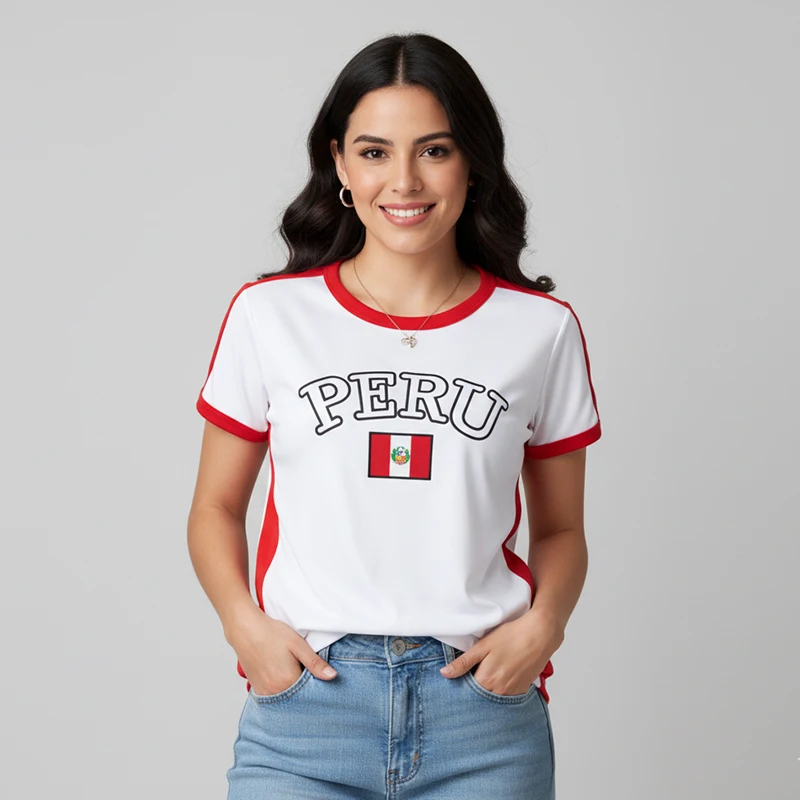 Peru Letter Pattern Printed  Casual Y2K Sporty Aesthetics Streetwear Women's Tee New Summer  Retro Short Sleeve T-Shirt Crop Top