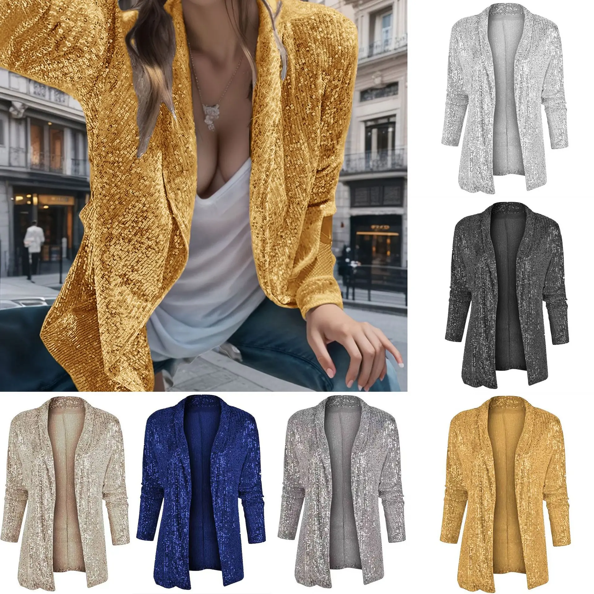 Jacket 2026 Spring and Autumn Elegant Solid Color Slim Fit Casual Glitter Small Suit Coat for Women