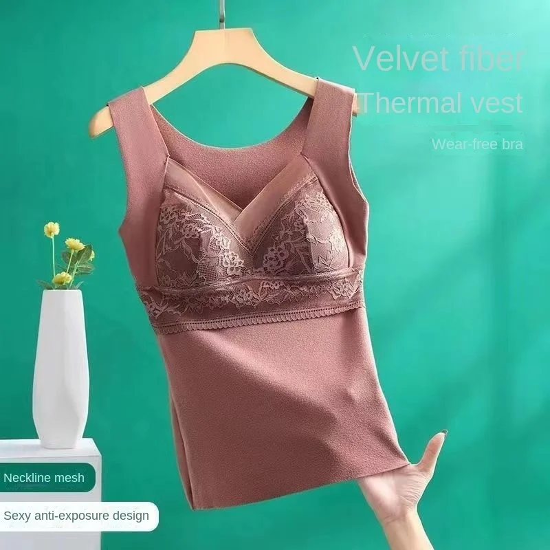 Women winter thermal underwear interior t-shirts Lace sexy lingerie heaters woman Tops Dresses thermal regatta camisole with bra