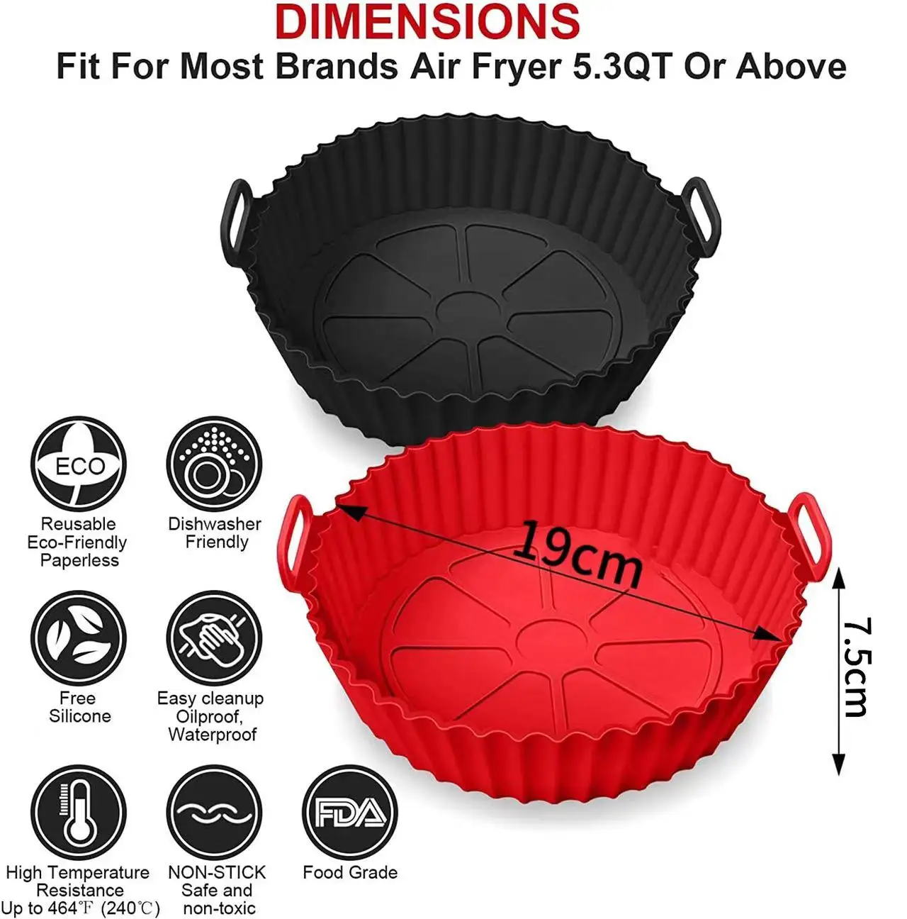 Thickened Air Fryer Oven Accessories Silicone Basket Reusable Non-Stick Pan Mat Round Baking Pan Mat Baking Utensils Tools