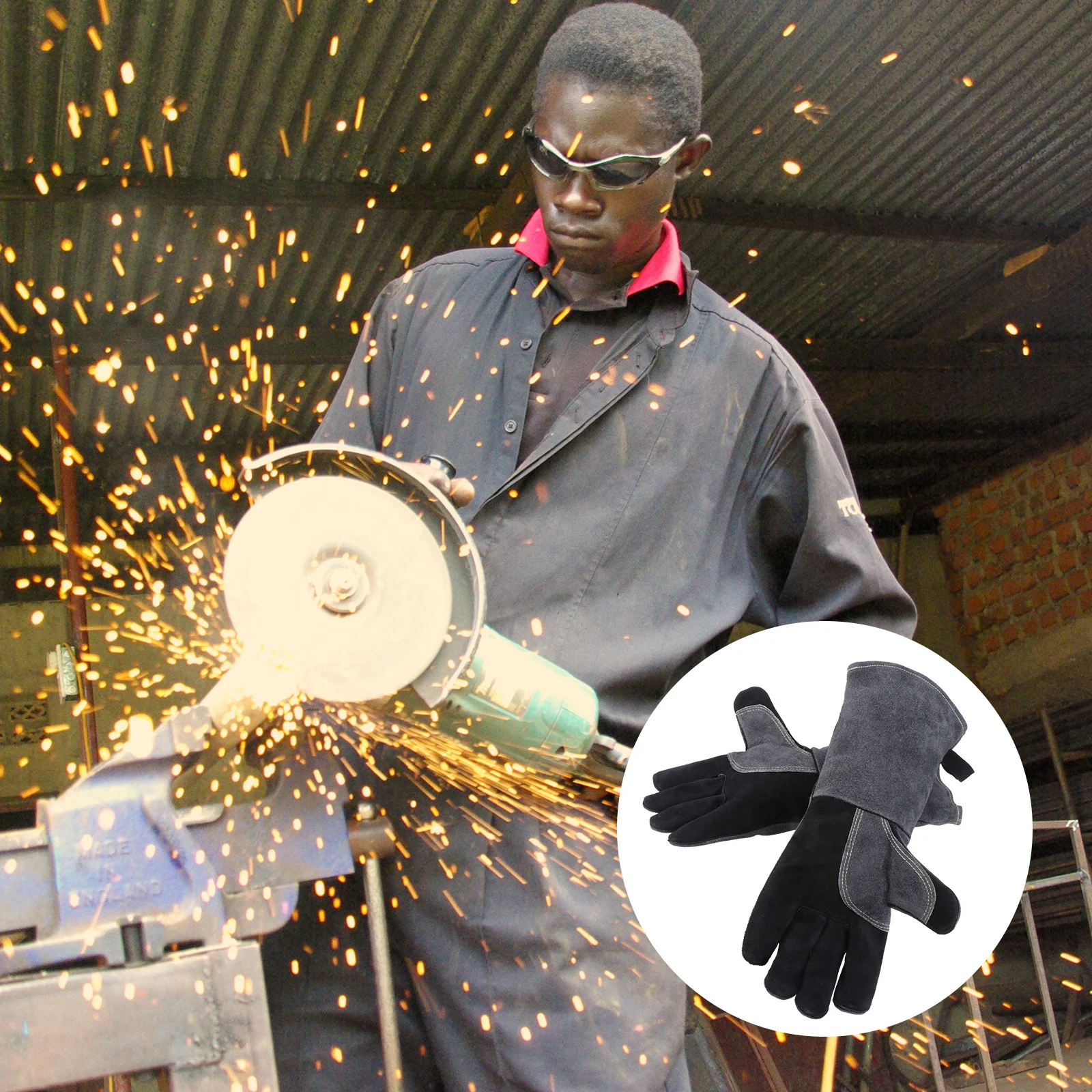 1Pairs Heat-Resistant Fireproof Gloves Extended Cuff for Wrist Forearm Protection Industrial Protective Glove Gear