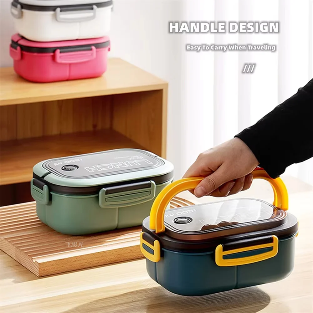 1pack 1200ML 2 Layer Bento Lunch Box With Spoon Fork, Kid High Capacity Food Containers Portable Leakproof Office Camping
