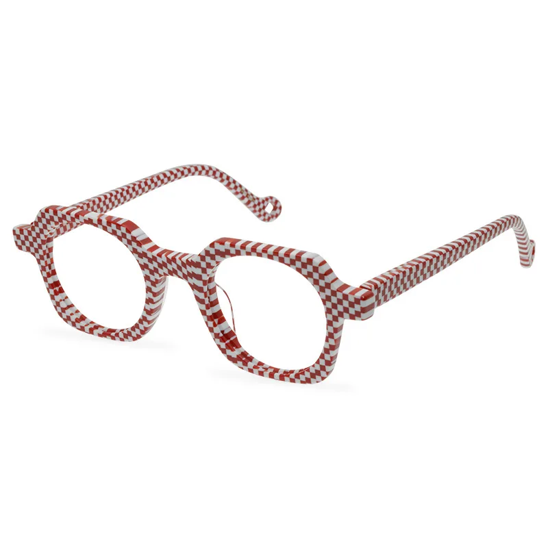 Round Eyeglass frames Acetate  Optical Glasses Frame For Men Women Grid Printed Textured Glasses Prescription Glasses Frame