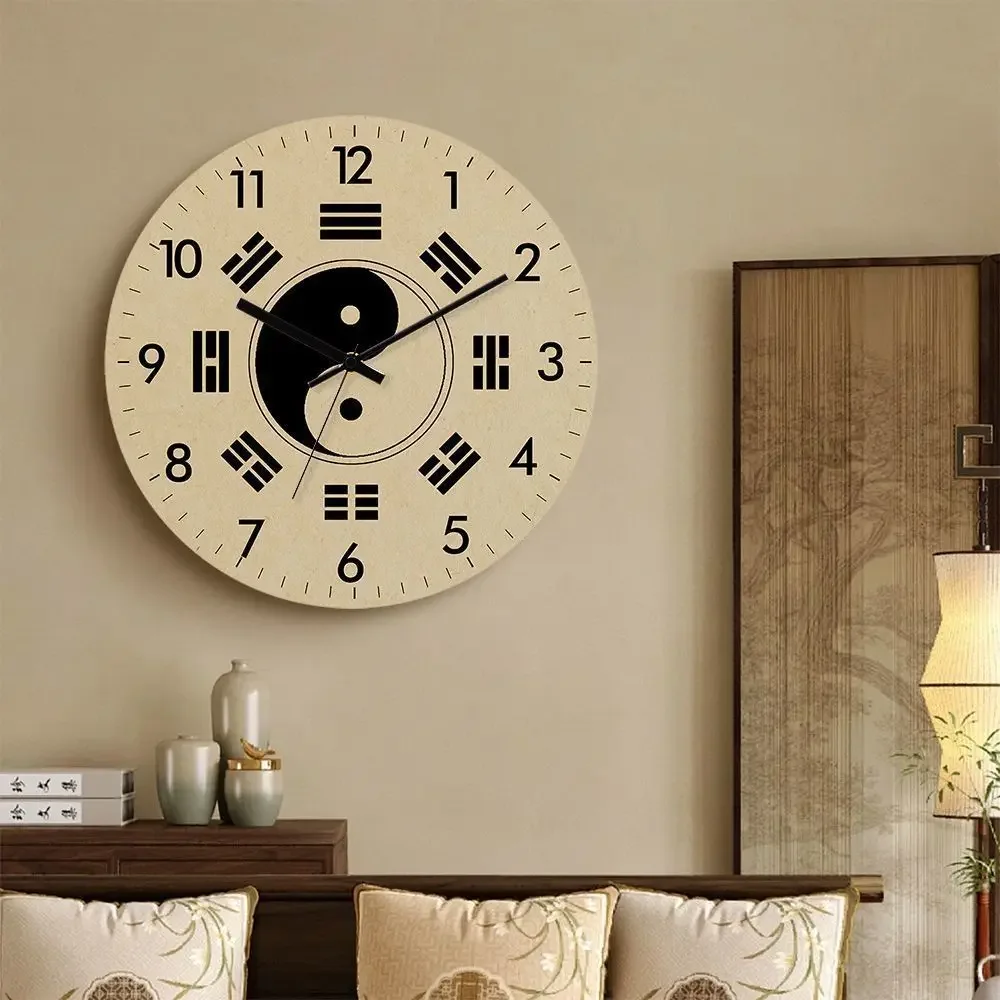 Gossip Mute Quartz Clock Retro Compass Tai Chi Wall Clock Study Sitting Living Room Decorative Clocks Watch