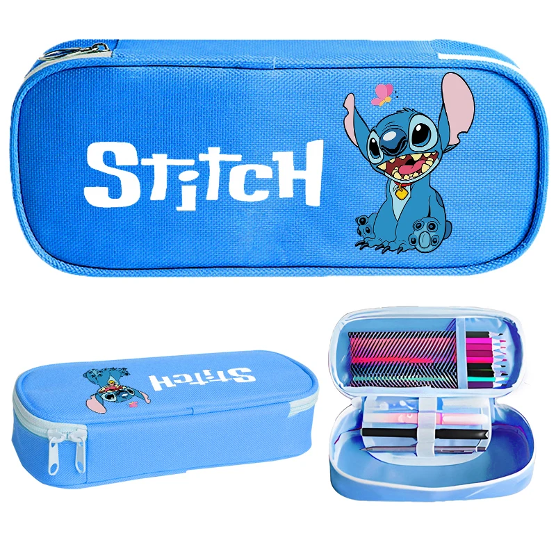 Stitch Disney Kids Print Pencil Box Stationery Penbag Pencilcase Oxford Cloth Student Supplies Cartoon Anime Boys Girls Gifts