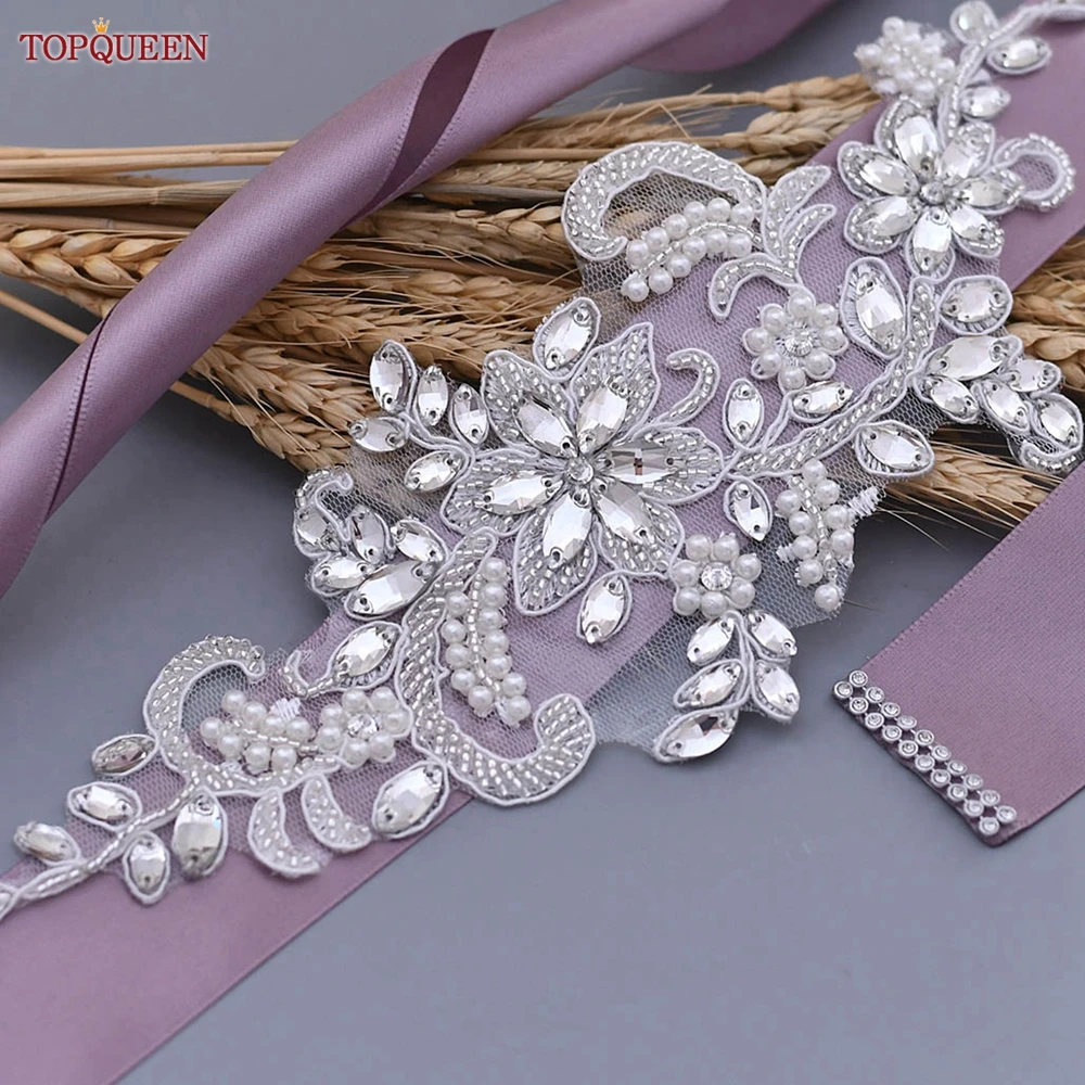 TOPQUEEN Fancy Women Dress Belts Beaded Rhinestones Applique Bridal Wedding Dress Sash Girlfriend Girls Ladies Accessorie S74