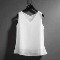 Recién llegado, camisa informal, chaleco de gasa para mujer, novedad de verano, camiseta sin mangas con cuello Halter, blusa con cuello en V, cubierta interior holgada para vientre