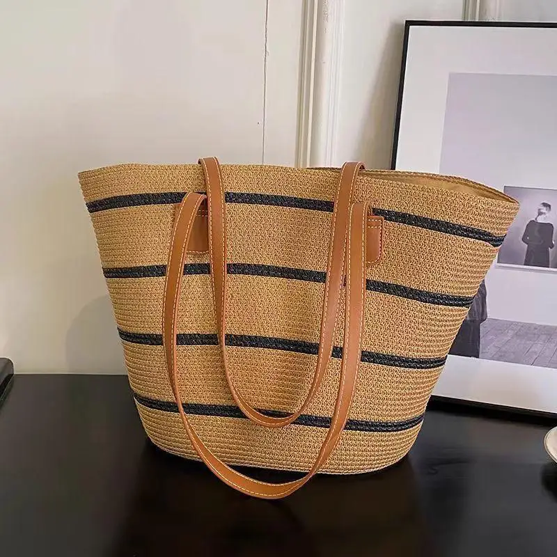 Damen-Sommer-Inswind-Stroh-Umhängetasche mit großem Fassungsvermögen für Strand, Reisen, Urlaub, täglichen Gebrauch, Einkaufen, Pendeln und kurze Ausflüge – Detail 17