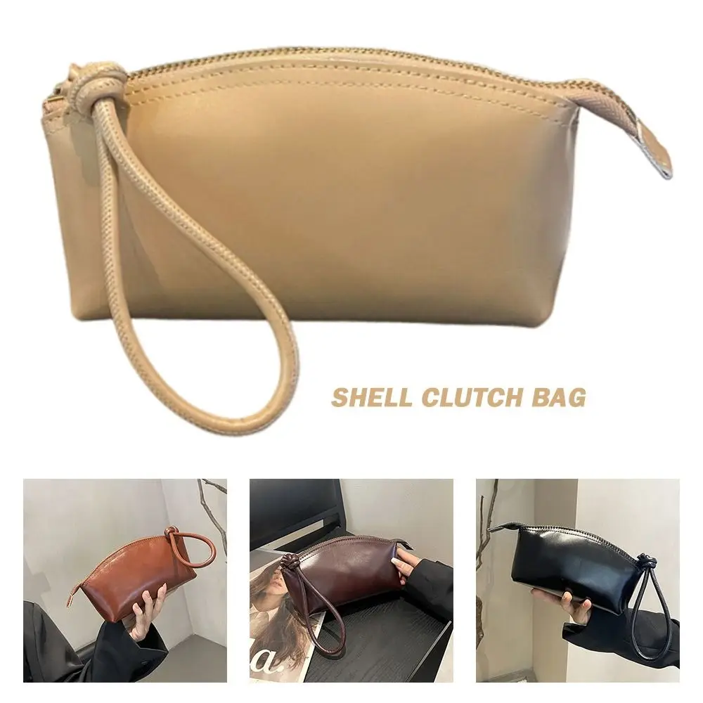 

Large Capacity Vegetable Tanned Leather Handbag Light Luxury Simple Design Mobile Phone Bag Lightweight Shell Clutch Bag
