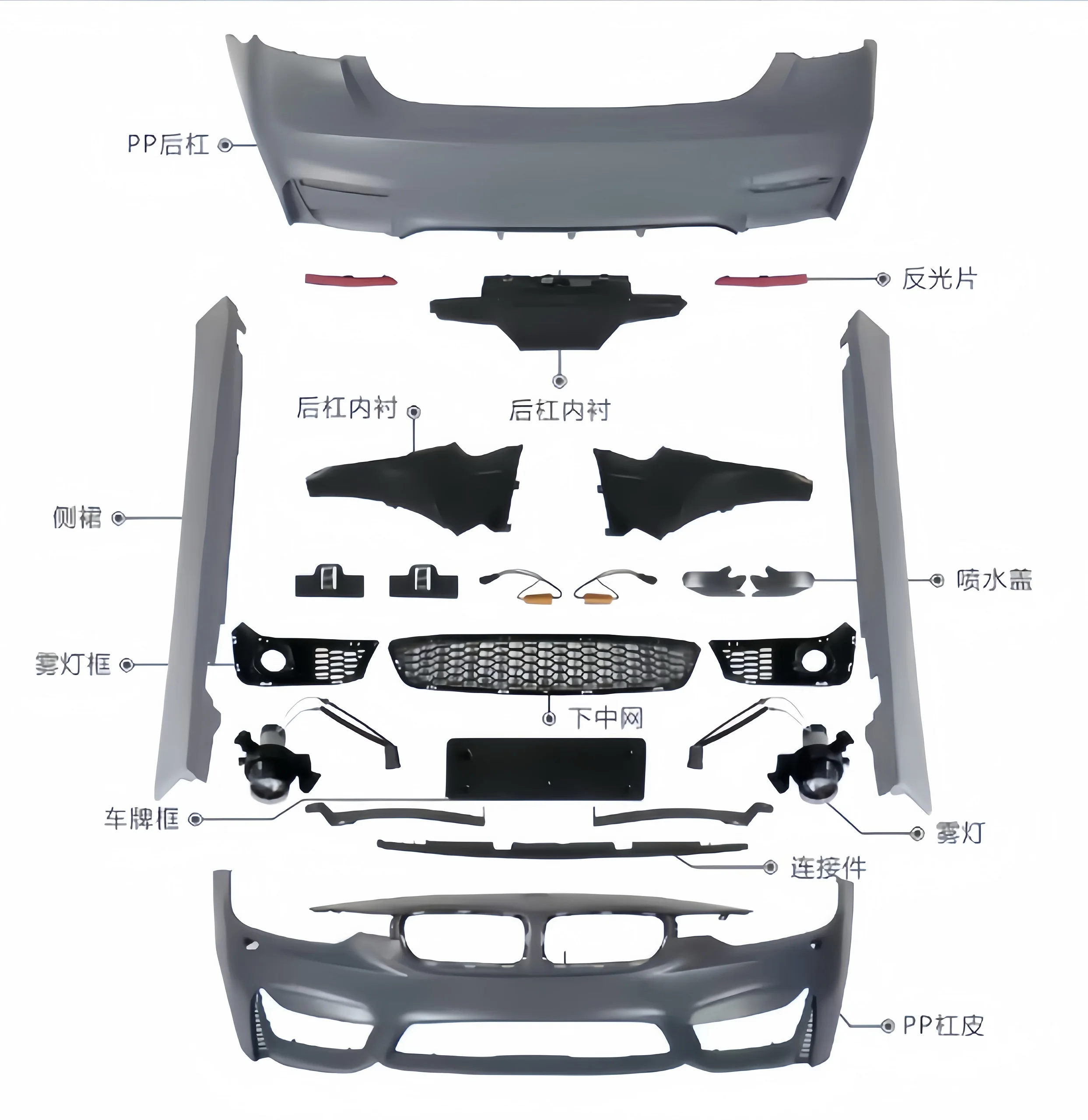 

Full M3 Bodykit for BMW F30 3 Series Upgrade to M3 Front Bumper Rear Bumper Side Skirts Exhaust Pipe Mirror Cap