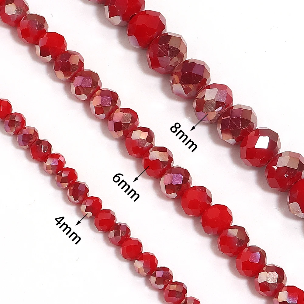 1 Strand 4/6/8mm Rondelle Faceted Crystal Beads Red AB Glass Loose Beads For Jewelry Making DIY Necklace Bracelets Accessories