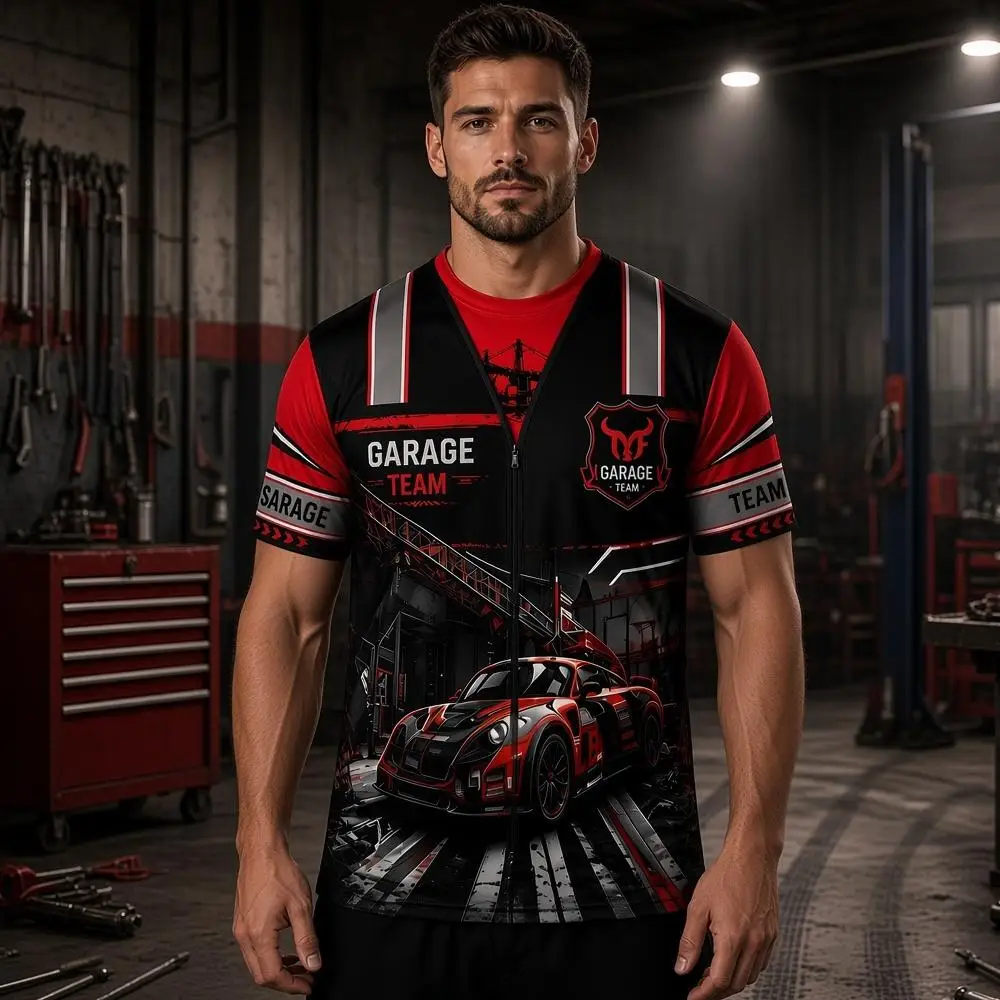 2026 New Auto Mechanic Work Uniform Summer Outdoor Breathable Quick-Drying Repair Shop Print Tee Unisex Basic Round Neck T-Shirt